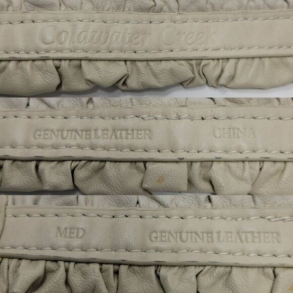 Vintage Coldwater Creek Leather Ruffle Boho Belt‎ M Off White Ivory Cottagecore main image 7
